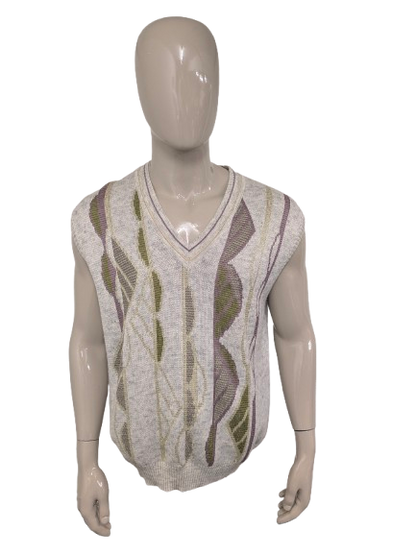 Lana vintage Frank Alexs Spencer con scollo a V. Viola giallo verde beige colorato. Taglia XL.