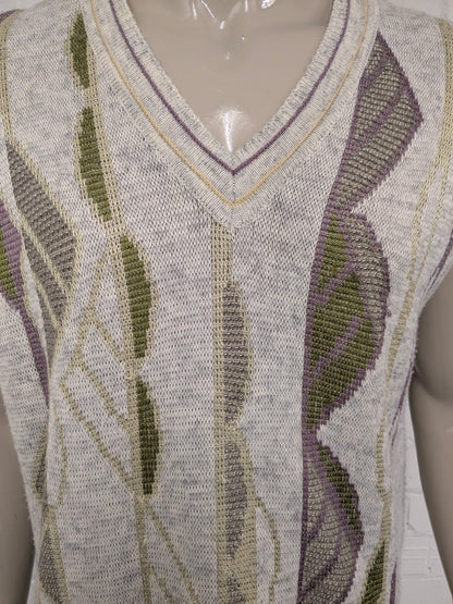 Lana vintage Frank Alexs Spencer con scollo a V. Viola giallo verde beige colorato. Taglia XL.