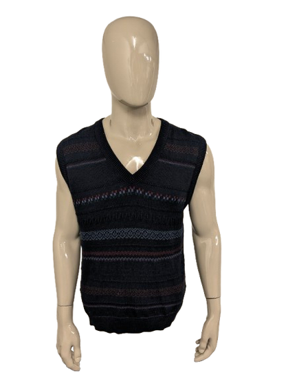 Spencer in lana vintage con scollo a V. Viola verde rosso blu scuro colorato. Taglia L.