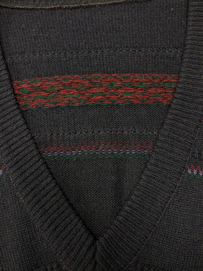 Spencer in lana vintage con scollo a V. Viola verde rosso blu scuro colorato. Taglia L.