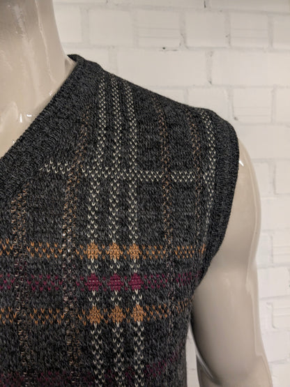 Marc René Wollen spencer met V-Hals. Grijs Rood Geel gekleurd. Maat L.