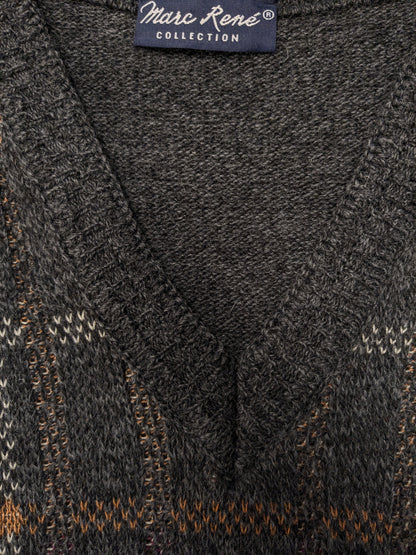 Marc René Wollen spencer met V-Hals. Grijs Rood Geel gekleurd. Maat L.