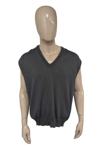 Vintage März Wollen spencer met V-Hals. Grijs Blauw gekleurd. Maat XL.