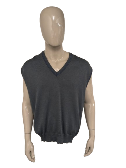 Vintage März Wollen spencer met V-Hals. Grijs Blauw gekleurd. Maat XL.