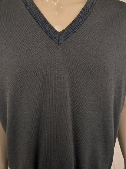 Vintage März Wollen spencer met V-Hals. Grijs Blauw gekleurd. Maat XL.