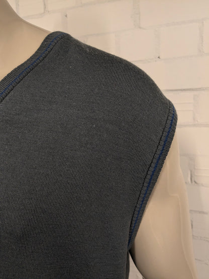 Vintage März Wollen spencer met V-Hals. Grijs Blauw gekleurd. Maat XL.