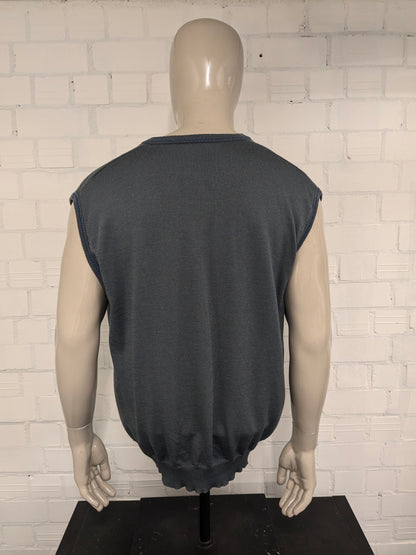 Vintage März Wollen spencer met V-Hals. Grijs Blauw gekleurd. Maat XL.