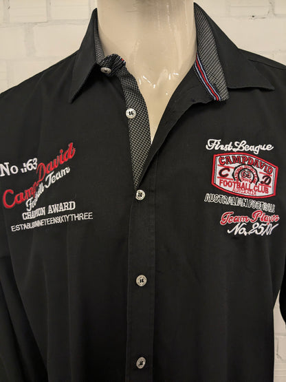 Camp David shirt. Black with different applications. Size XL.