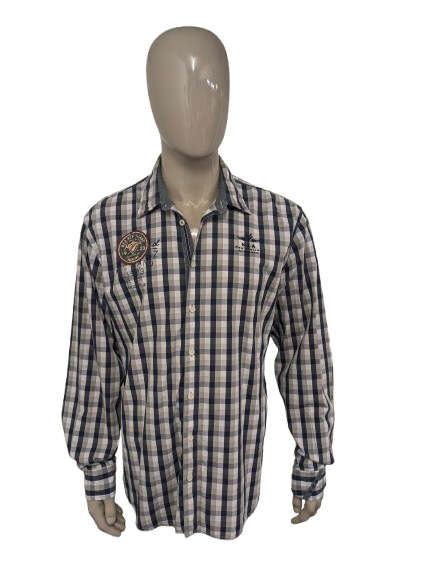 NZA New Zealand Auckland Hemd – blau/beige/weiß kariert mit Applikationen – Größe XL