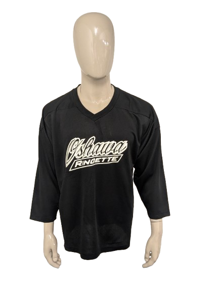 Oshawa Ringette sport longsleeve met V-Hals. Zwart met opdruk. Oversized S / M.