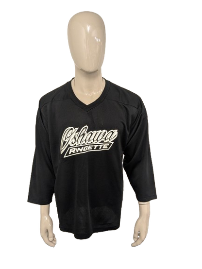 Oshawa Ringette sport longsleeve met V-Hals. Zwart met opdruk. Oversized S / M.