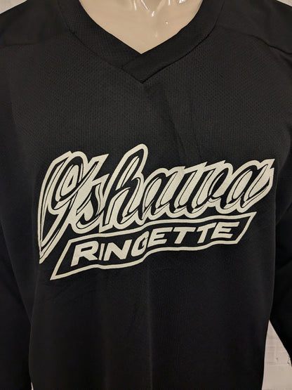 Oshawa Ringette sport longsleeve met V-Hals. Zwart met opdruk. Oversized S / M.