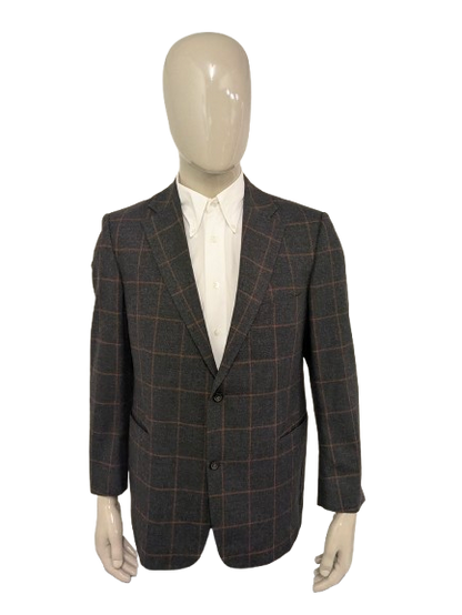 Eduard Dressler Wollen colbert. Bruin Oranje geruit. Maat 26 (52 / L).