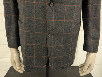 Eduard Dressler Wollen colbert. Bruin Oranje geruit. Maat 26 (52 / L).