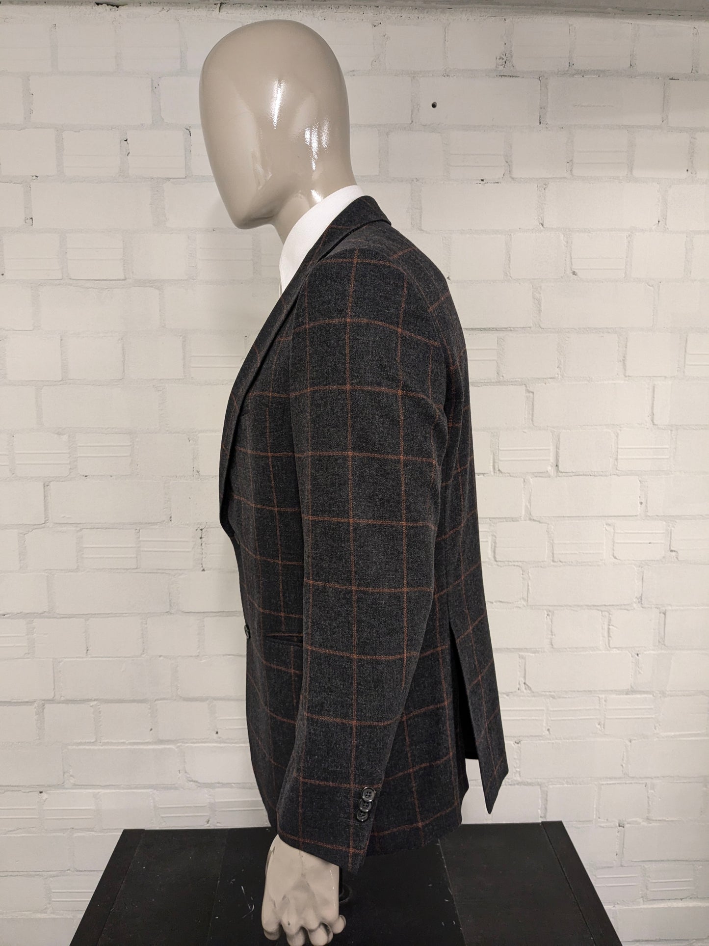 Eduard Dressler Wollen colbert. Bruin Oranje geruit. Maat 26 (52 / L).