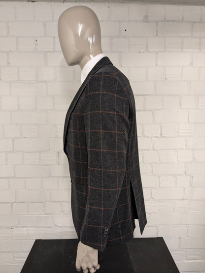 Eduard Dressler Wollen colbert. Bruin Oranje geruit. Maat 26 (52 / L).