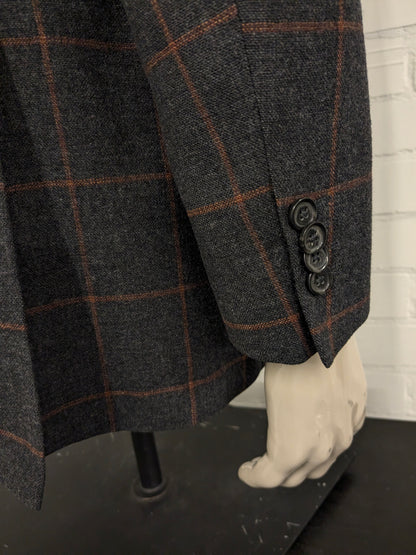 Eduard Dressler Wollen colbert. Bruin Oranje geruit. Maat 26 (52 / L).