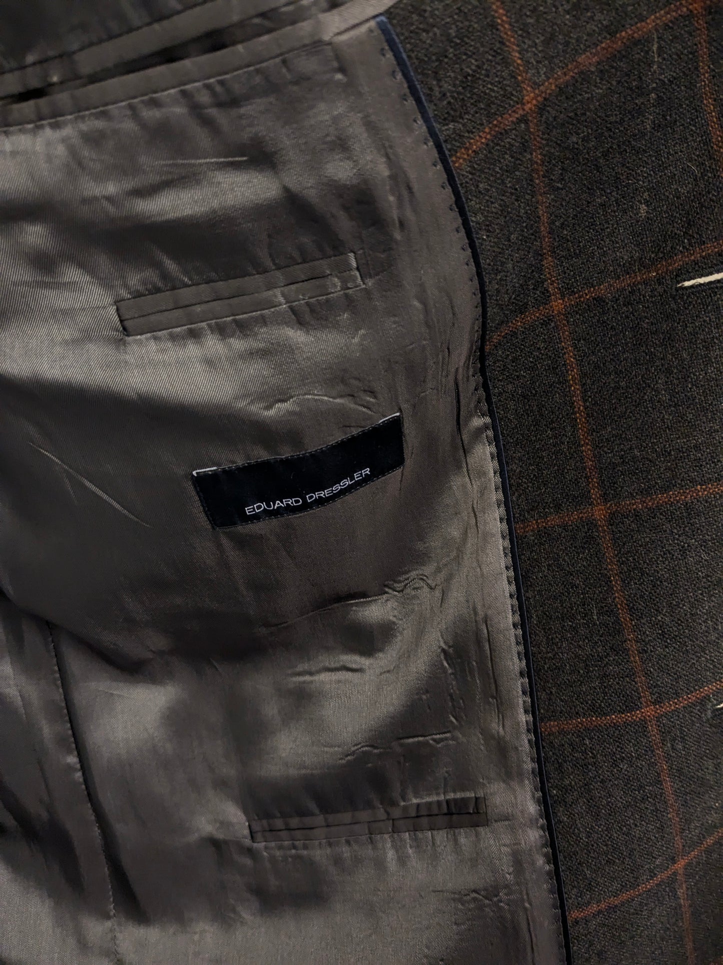 Eduard Dressler Wollen colbert. Bruin Oranje geruit. Maat 26 (52 / L).