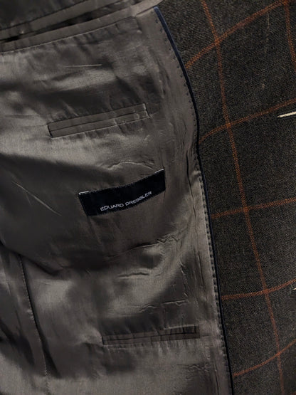 Eduard Dressler Wollen colbert. Bruin Oranje geruit. Maat 26 (52 / L).