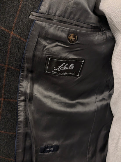 Eduard Dressler Wollen colbert. Bruin Oranje geruit. Maat 26 (52 / L).