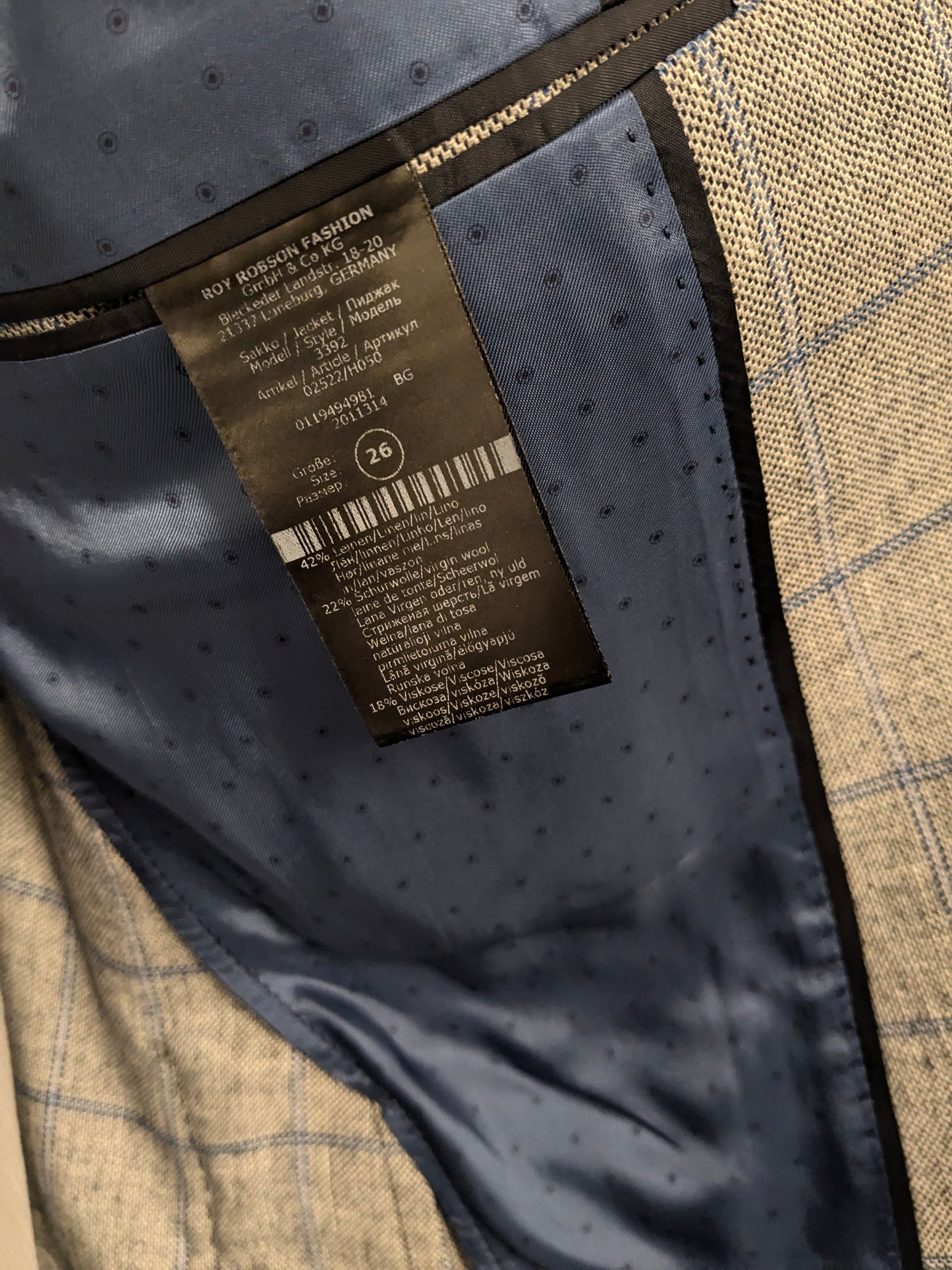 ROY ROY ROBSON LIGNE / VAGKET DE LOODE. Bleu gris vérifié. Taille 26 (52 / L).