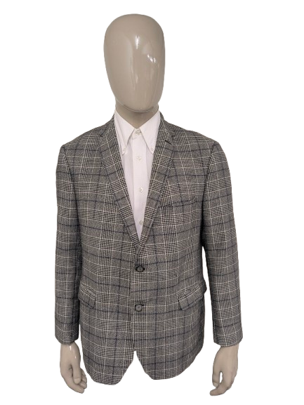 Pierre Cardin Wool jacket. Black Beige Blue checked. Size 27. (54/L).