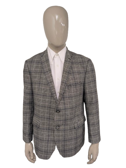 Pierre Cardin Wollen colbert. Zwart Beige Blauw geruit. Maat 27. (54 / L).