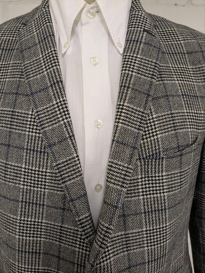 Pierre Cardin Wollen colbert. Zwart Beige Blauw geruit. Maat 27. (54 / L).