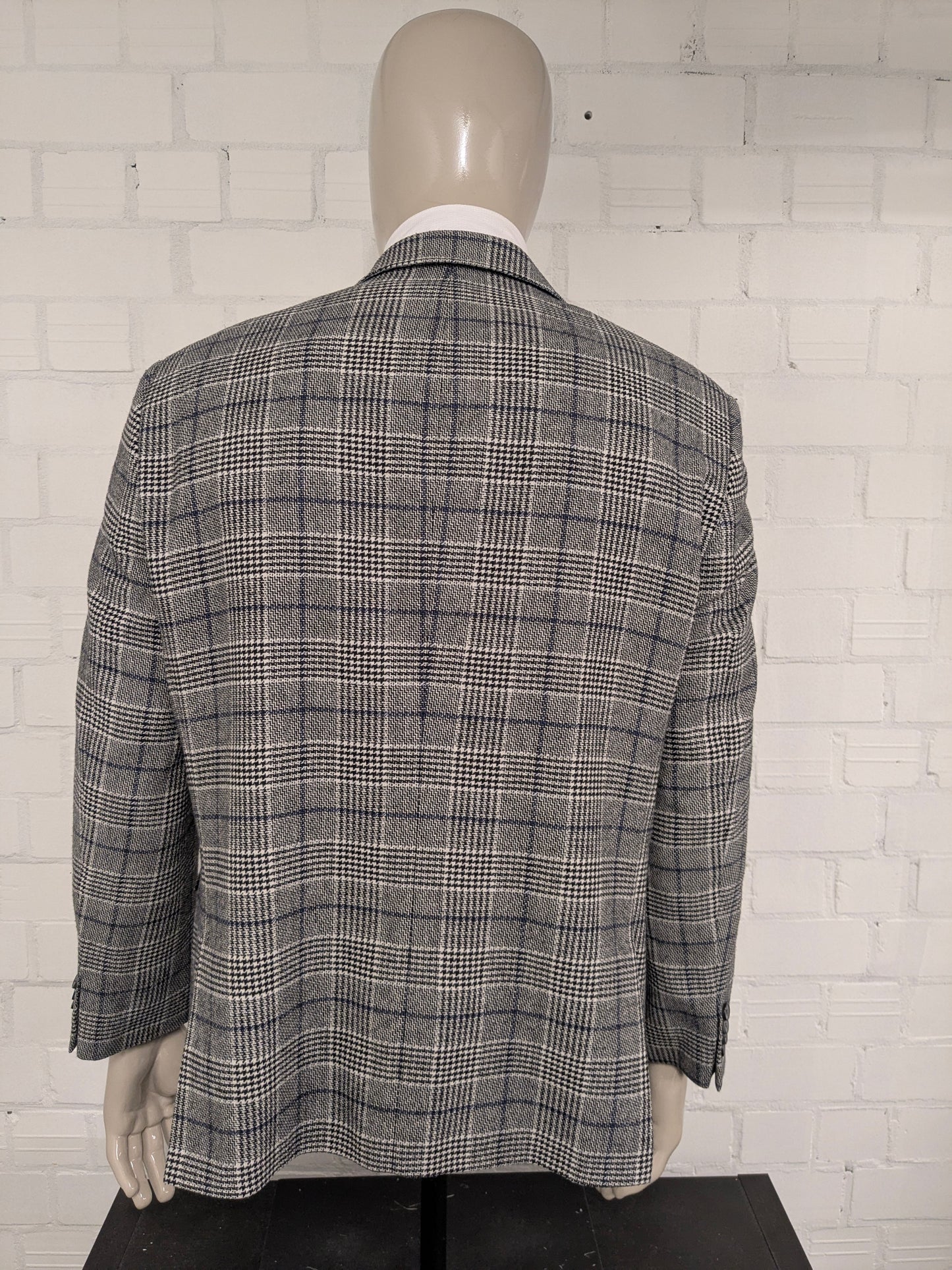 Pierre Cardin Wollen colbert. Zwart Beige Blauw geruit. Maat 27. (54 / L).