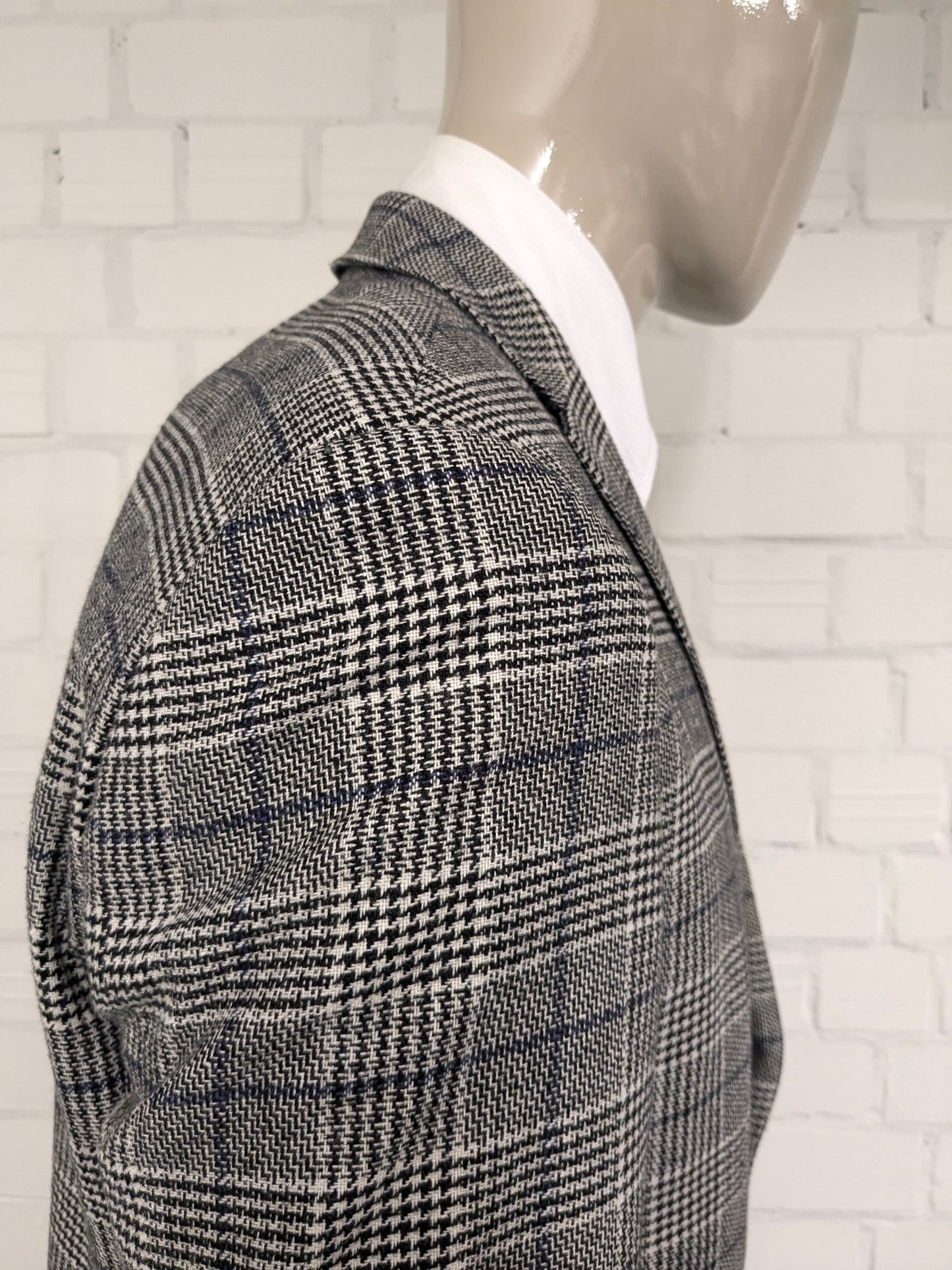 Pierre Cardin Wollen colbert. Zwart Beige Blauw geruit. Maat 27. (54 / L).