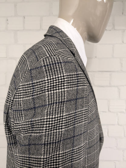 Pierre Cardin Wollen colbert. Zwart Beige Blauw geruit. Maat 27. (54 / L).