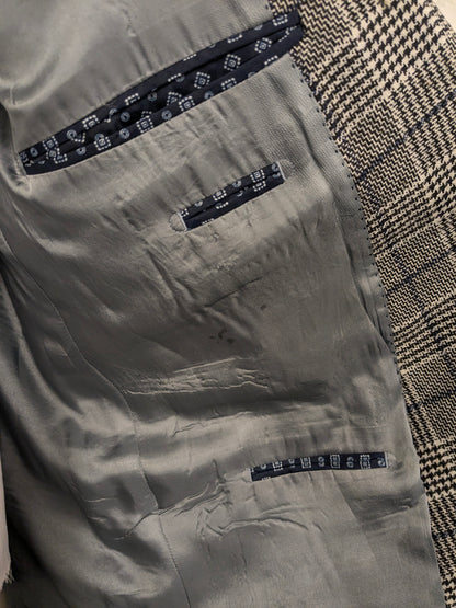 Pierre Cardin Wollen colbert. Zwart Beige Blauw geruit. Maat 27. (54 / L).