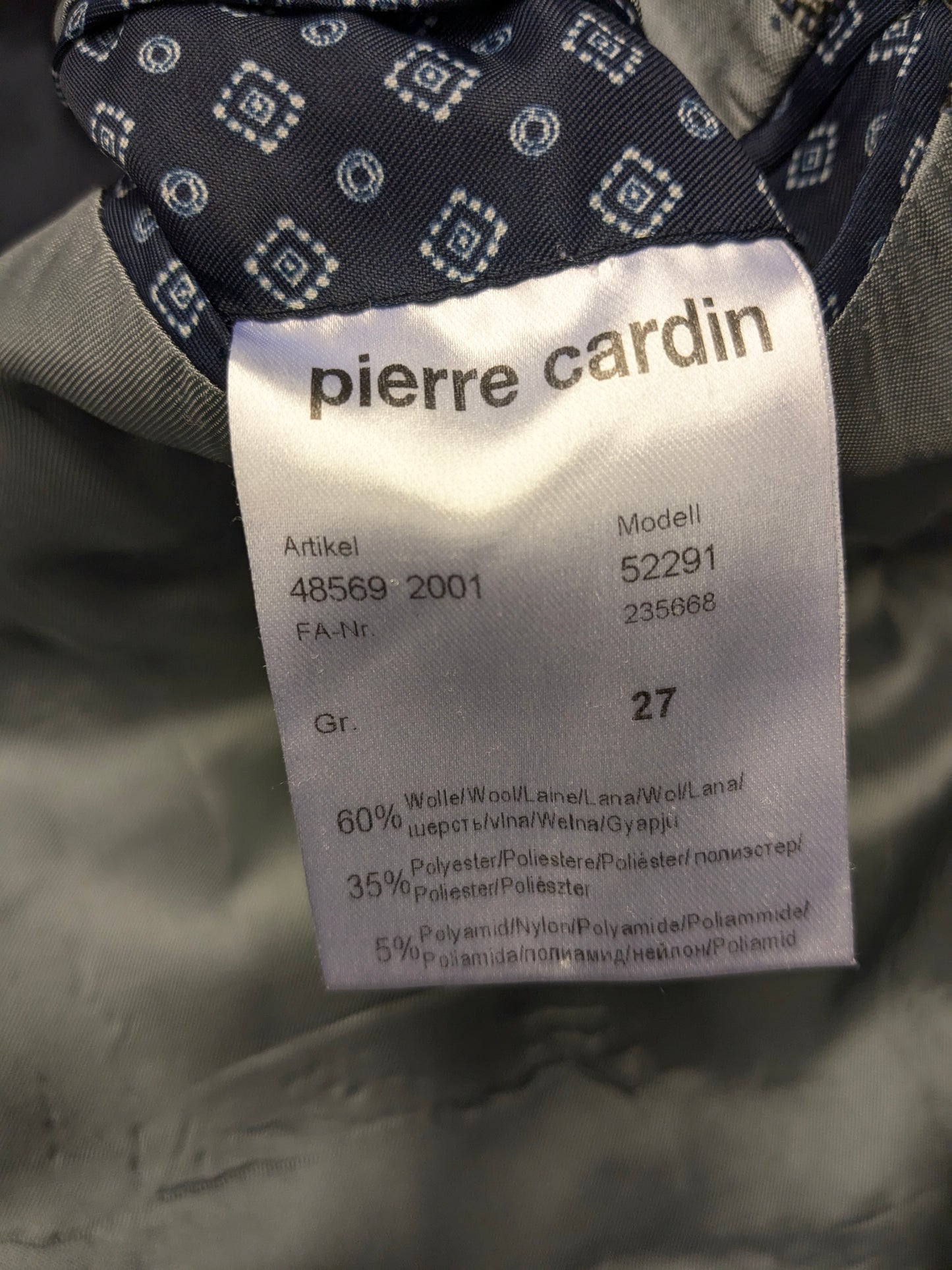 Pierre Cardin Wollen colbert. Zwart Beige Blauw geruit. Maat 27. (54 / L).
