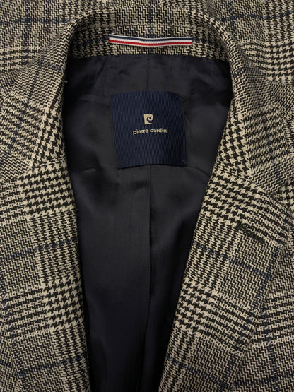 Pierre Cardin Wollen colbert. Zwart Beige Blauw geruit. Maat 27. (54 / L).