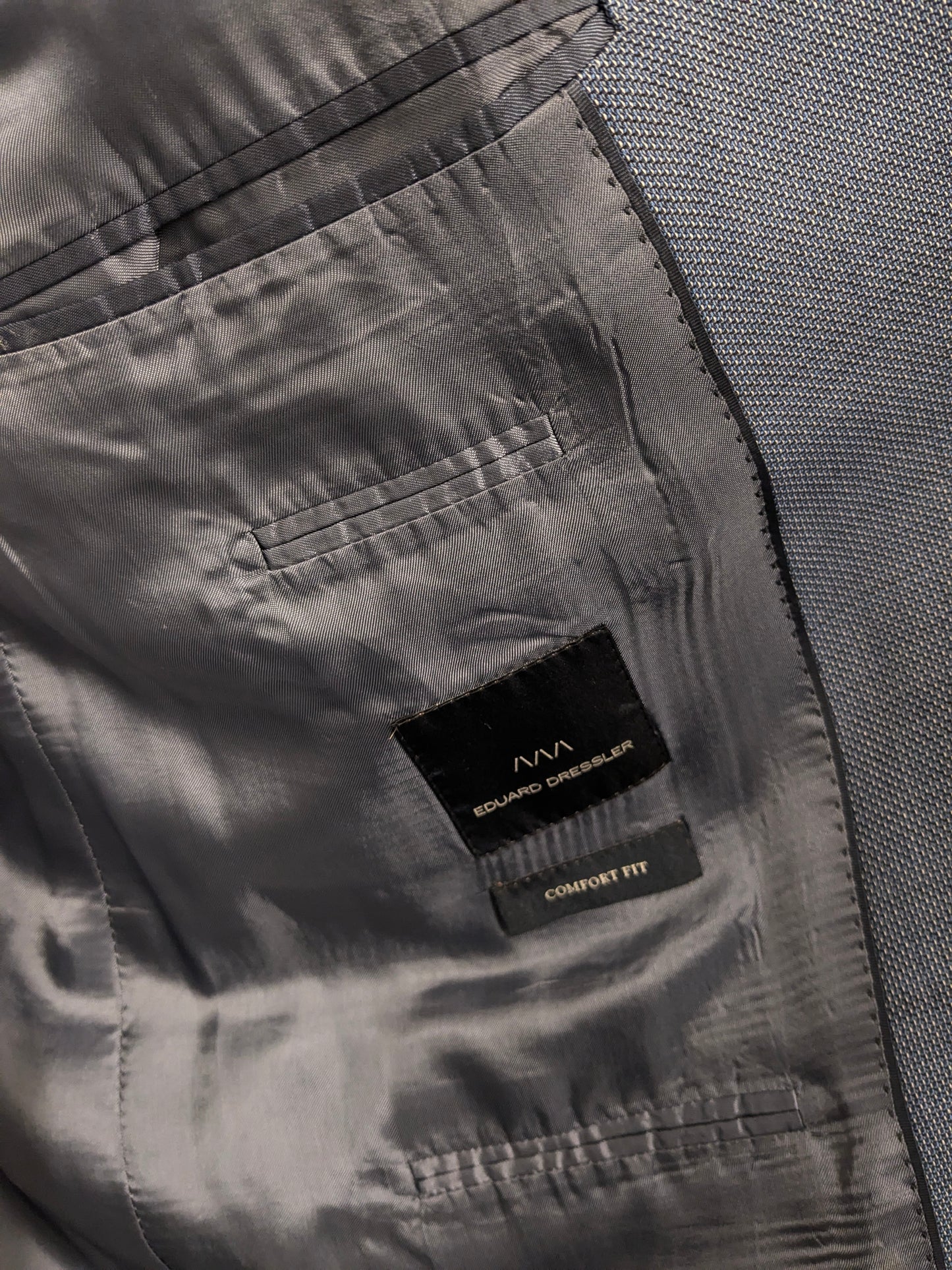 Eduard Dressler Wolljacke. Super 100. Blaugrau gemischt. Größe 26 (52 / l).