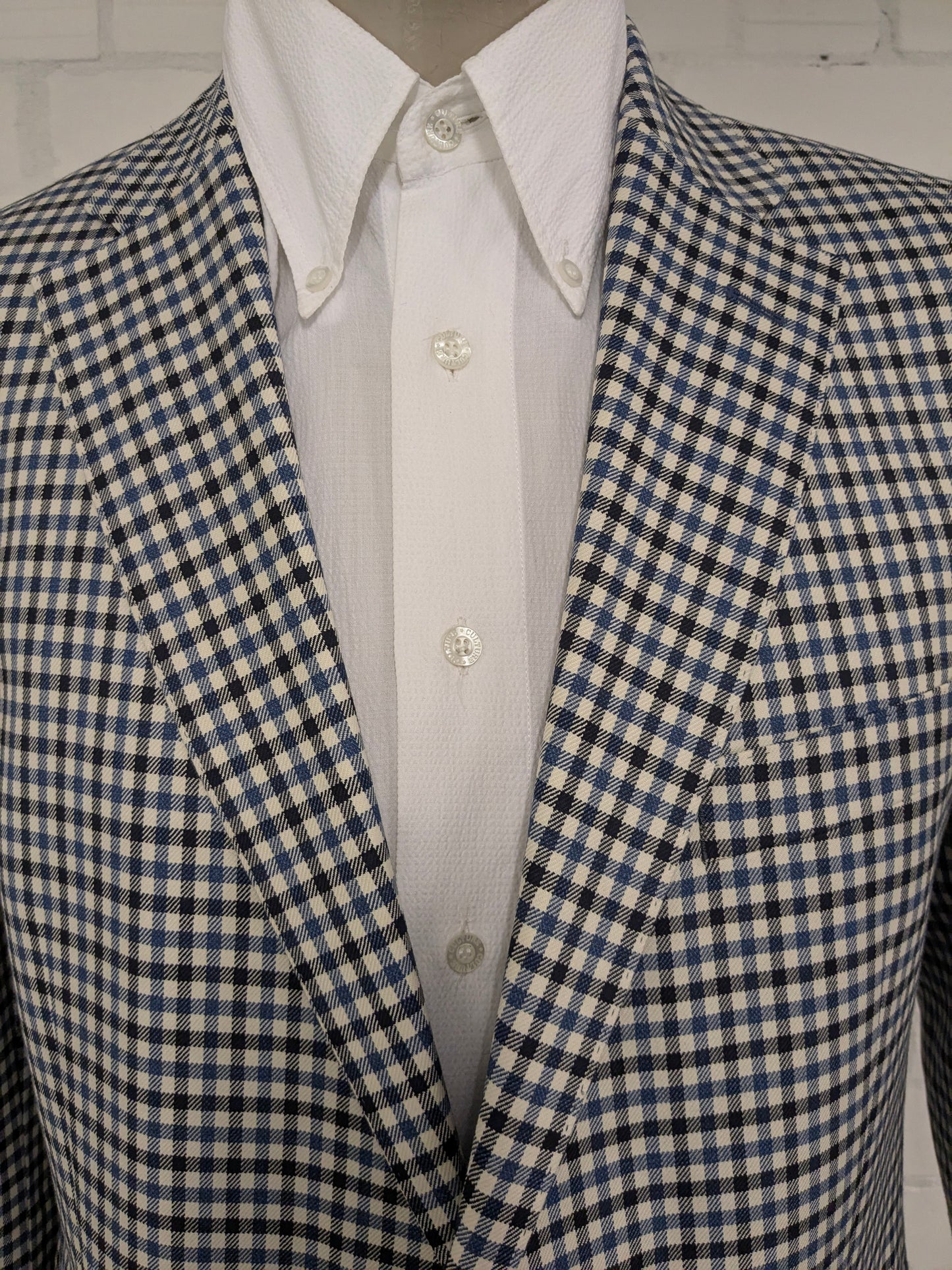 Veste en laine Eduard Dressler. Black bleu beige bloqué. Taille 26. (52 / L)