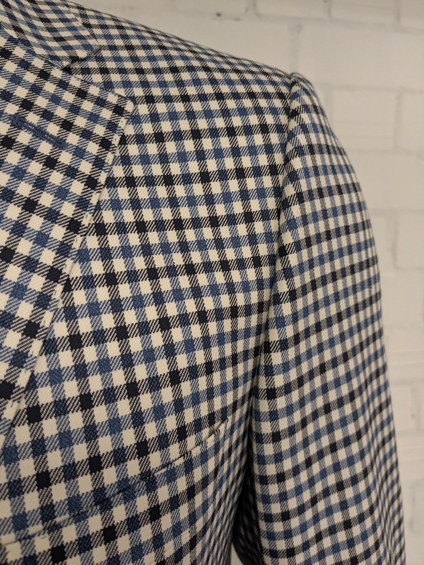 Veste en laine Eduard Dressler. Black bleu beige bloqué. Taille 26. (52 / L)