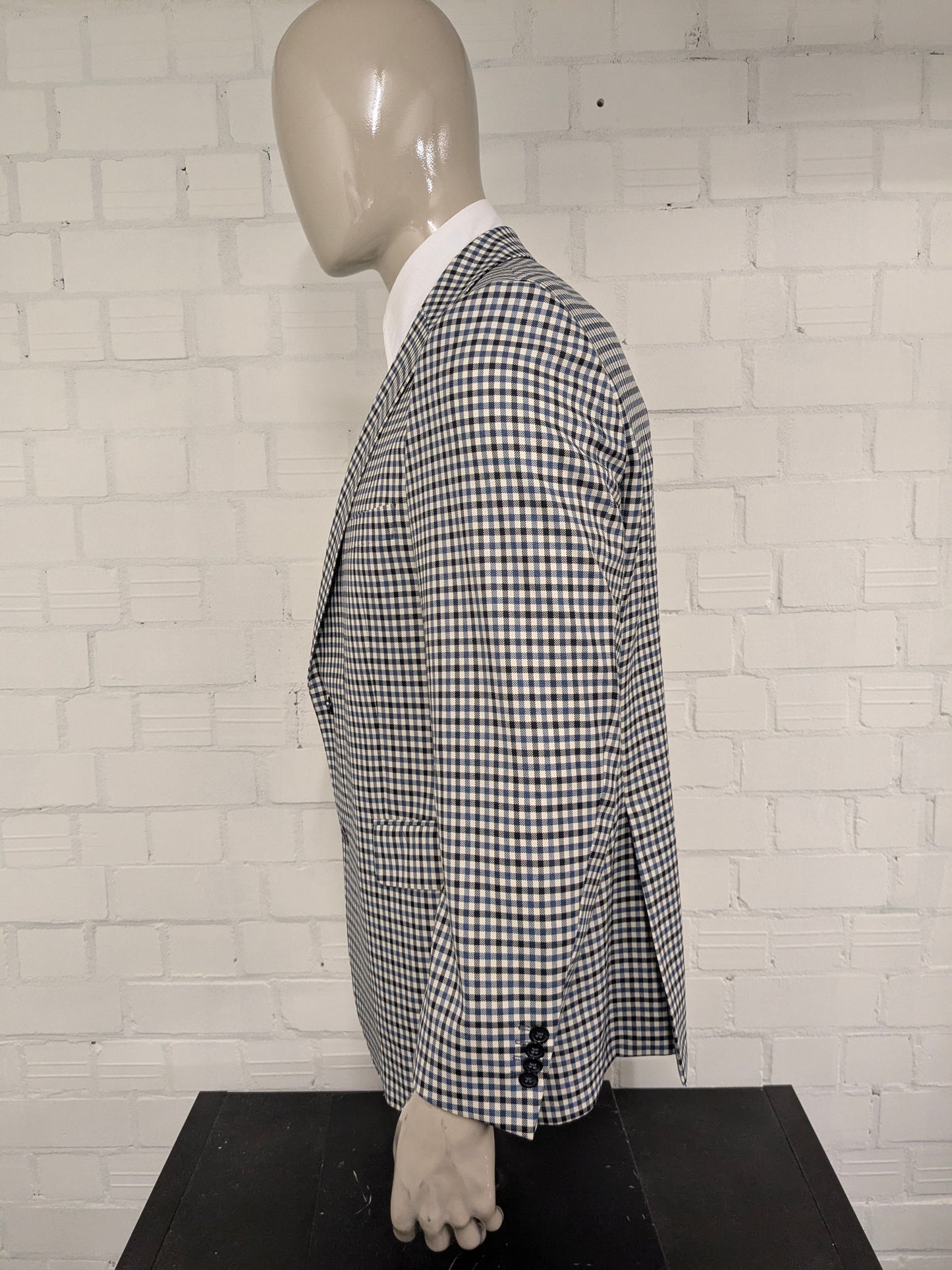 Veste en laine Eduard Dressler. Black bleu beige bloqué. Taille 26. (52 / L)