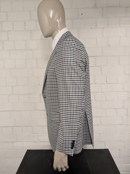 Veste en laine Eduard Dressler. Black bleu beige bloqué. Taille 26. (52 / L)