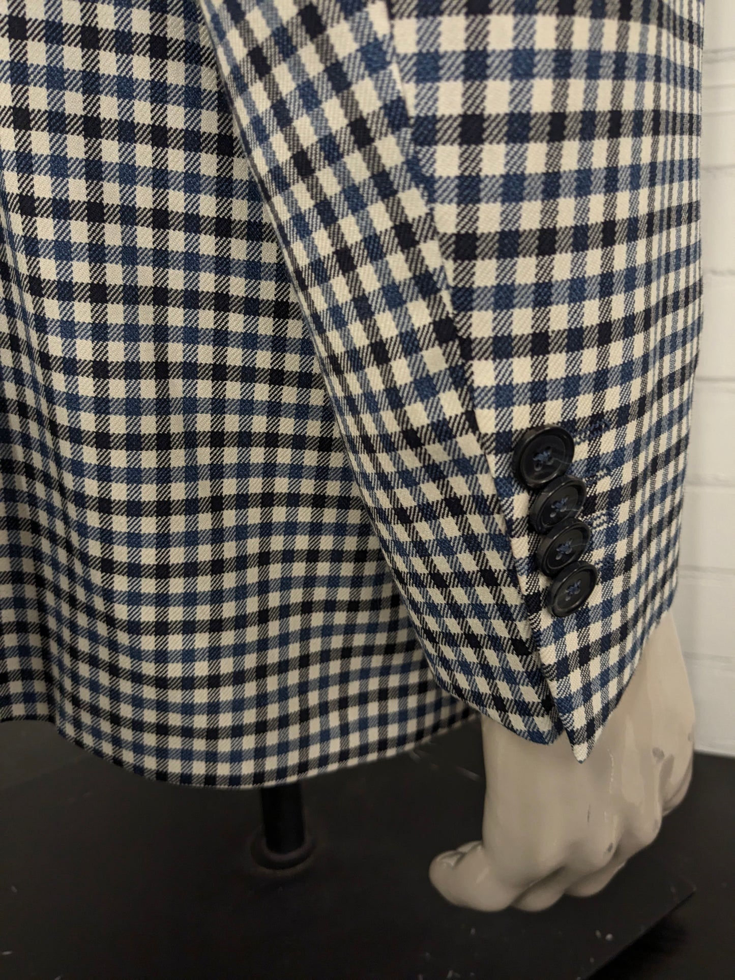 Veste en laine Eduard Dressler. Black bleu beige bloqué. Taille 26. (52 / L)