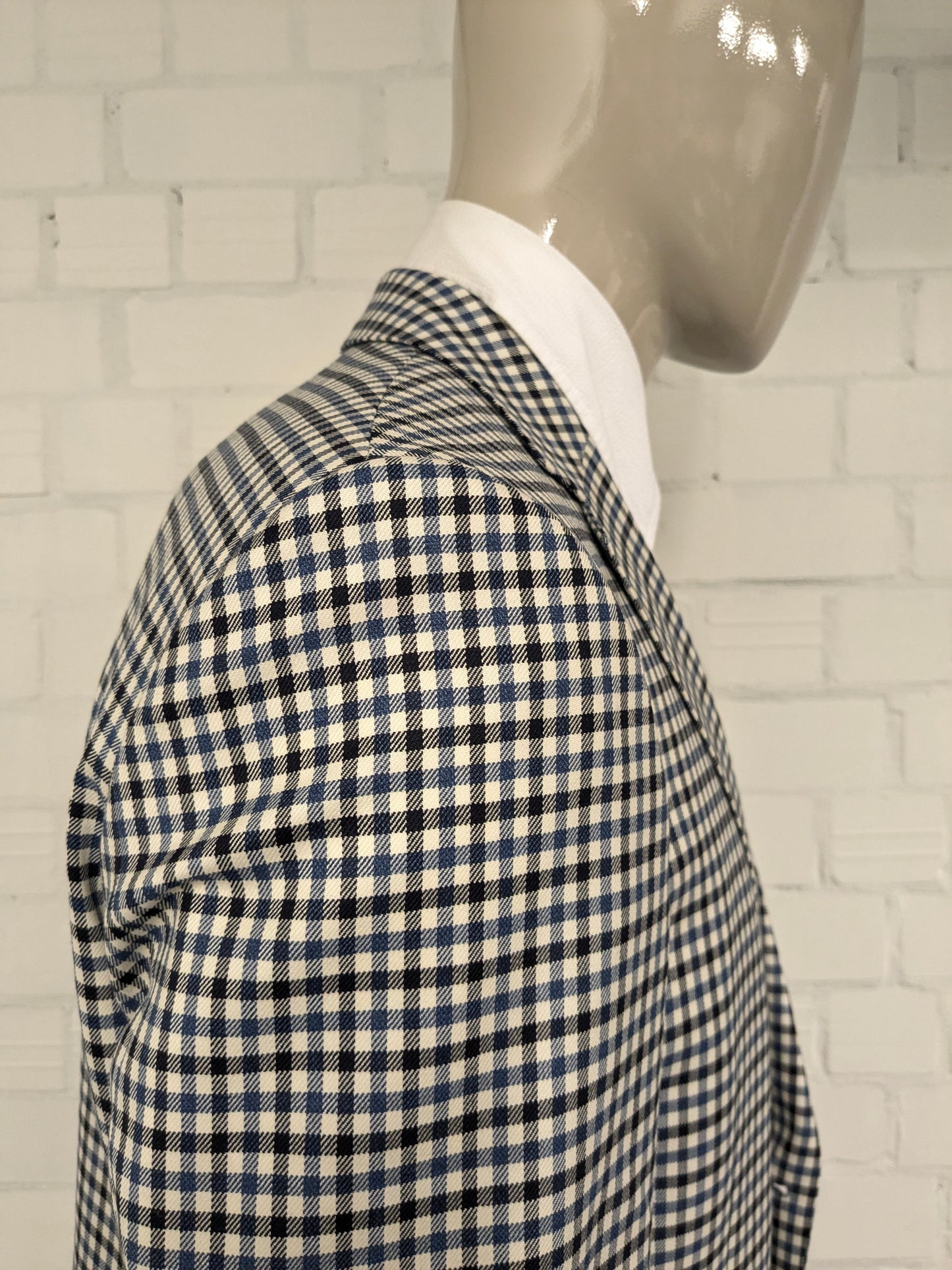 Veste en laine Eduard Dressler. Black bleu beige bloqué. Taille 26. (52 / L)