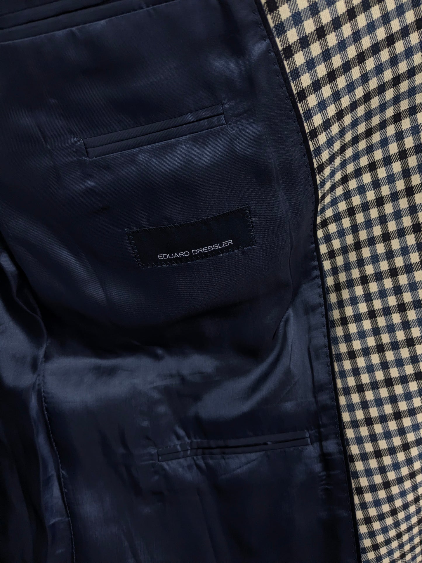 Veste en laine Eduard Dressler. Black bleu beige bloqué. Taille 26. (52 / L)