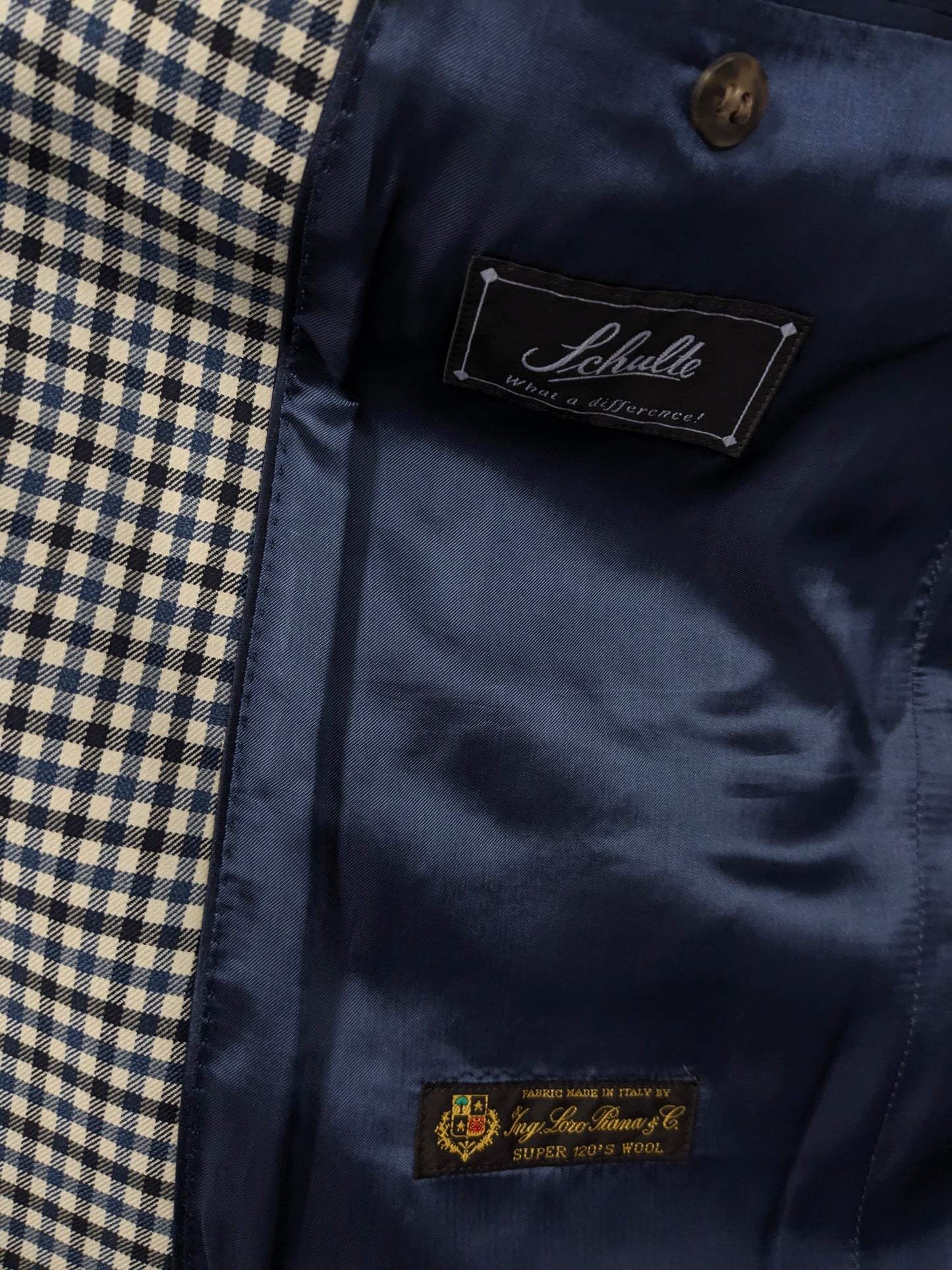 Veste en laine Eduard Dressler. Black bleu beige bloqué. Taille 26. (52 / L)