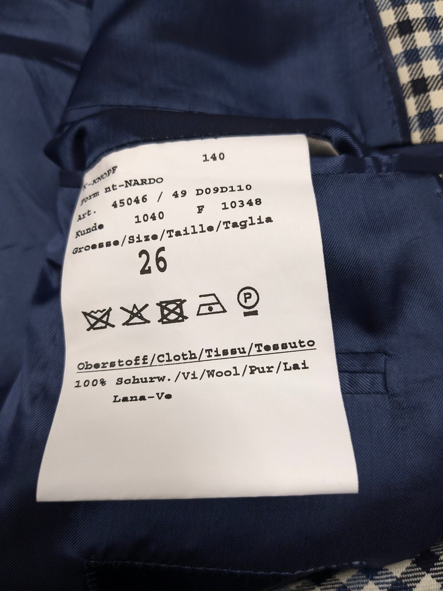 Veste en laine Eduard Dressler. Black bleu beige bloqué. Taille 26. (52 / L)