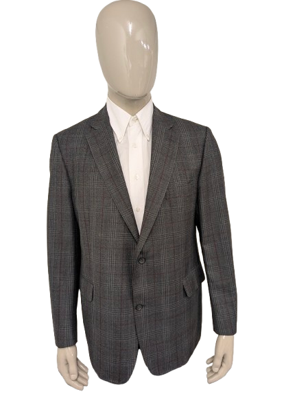 Veste en laine Eduard Dressler. Gris rouge vérifié. Taille 27. (54 / L).