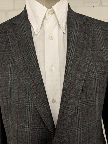 Veste en laine Eduard Dressler. Gris rouge vérifié. Taille 27. (54 / L).