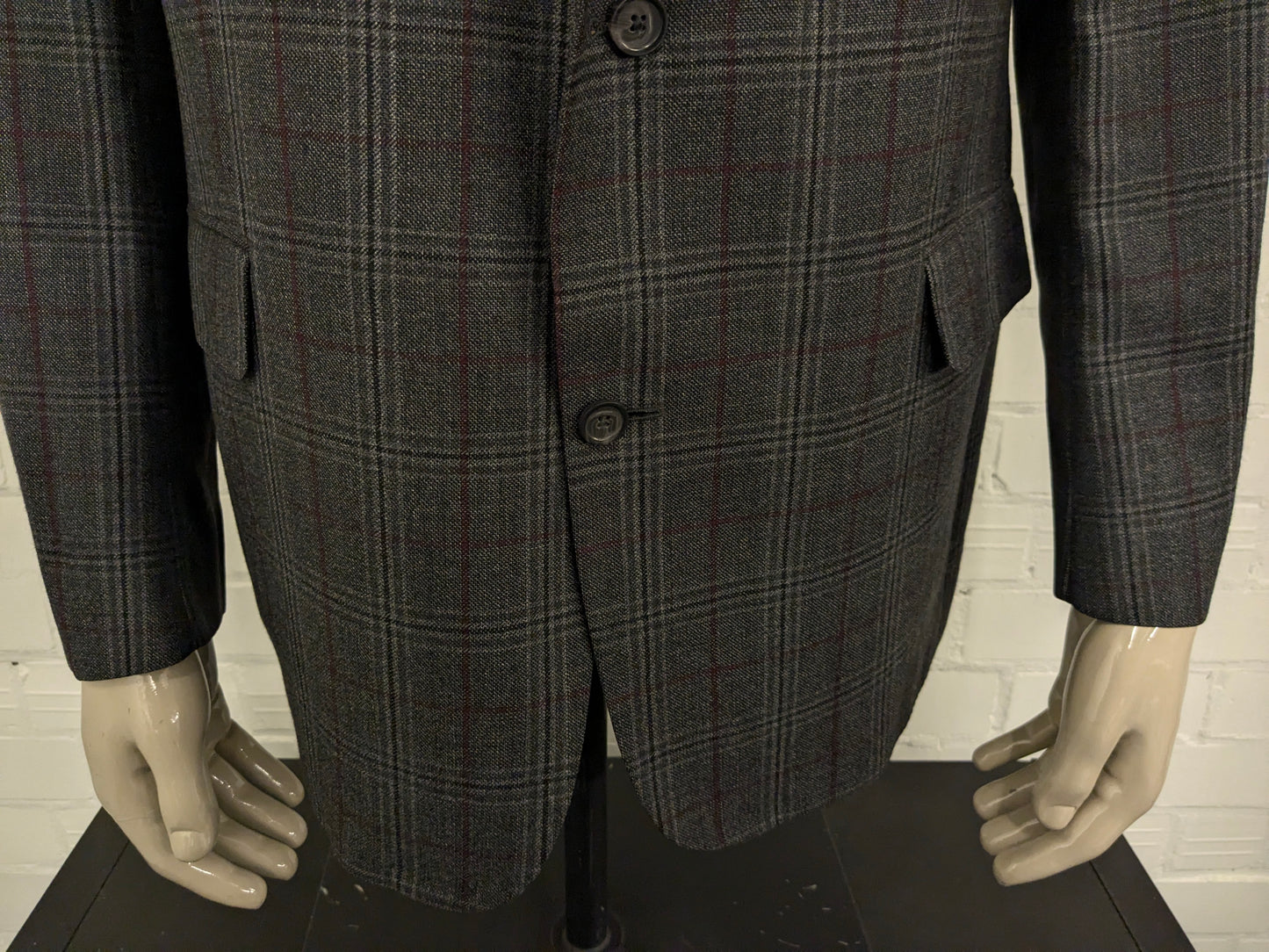 Veste en laine Eduard Dressler. Gris rouge vérifié. Taille 27. (54 / L).