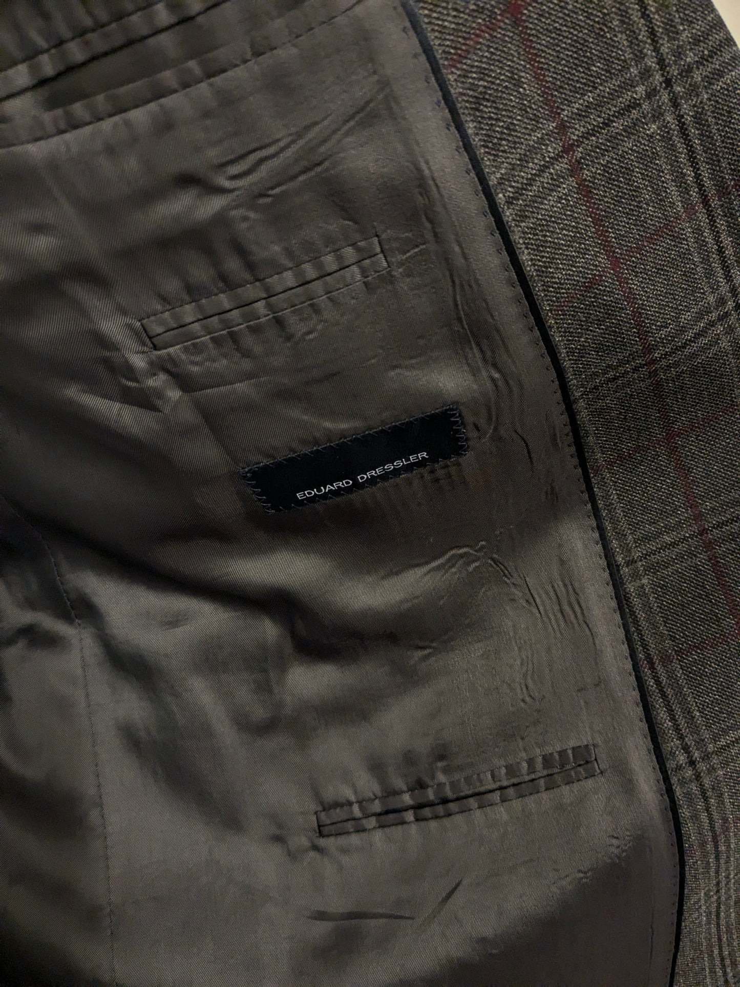 Veste en laine Eduard Dressler. Gris rouge vérifié. Taille 27. (54 / L).