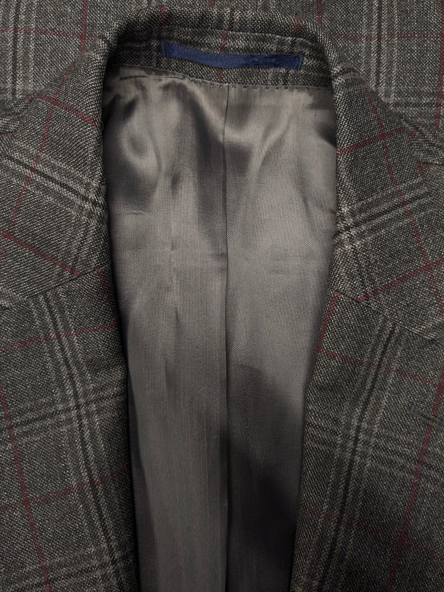 Veste en laine Eduard Dressler. Gris rouge vérifié. Taille 27. (54 / L).