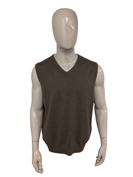 Today's Man Wollen spencer met V-Hals. Bruin gemêleerd. Maat 2XL / XXL.